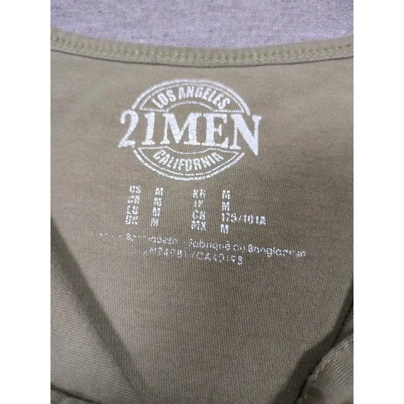 21 Men Los Angeles Olive Green Henley Long Sleeve Soft Cotton Mens Size M Shirt - Picture 6 of 16